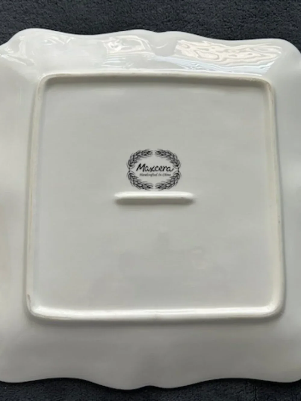 Maxcera 11” Square Scalloped Edge Pumpkin Harvest Platter Glossy Ceramic